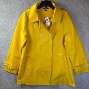 Gap Trench Coat Womens XL Yellow Cotton Double Breasted Polka Dot Trim NEW